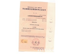 职业健康安全管理体系认证证书